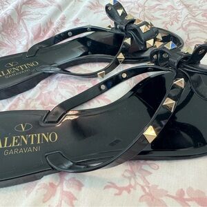 Valentino Garavani Black Sandals with Gold Studs